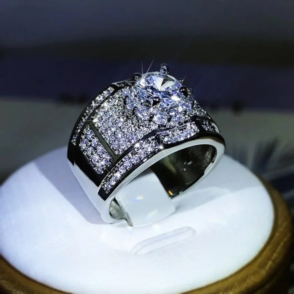 925 Sterling Silver Luxury White Engagement Ring Women Men Wedding